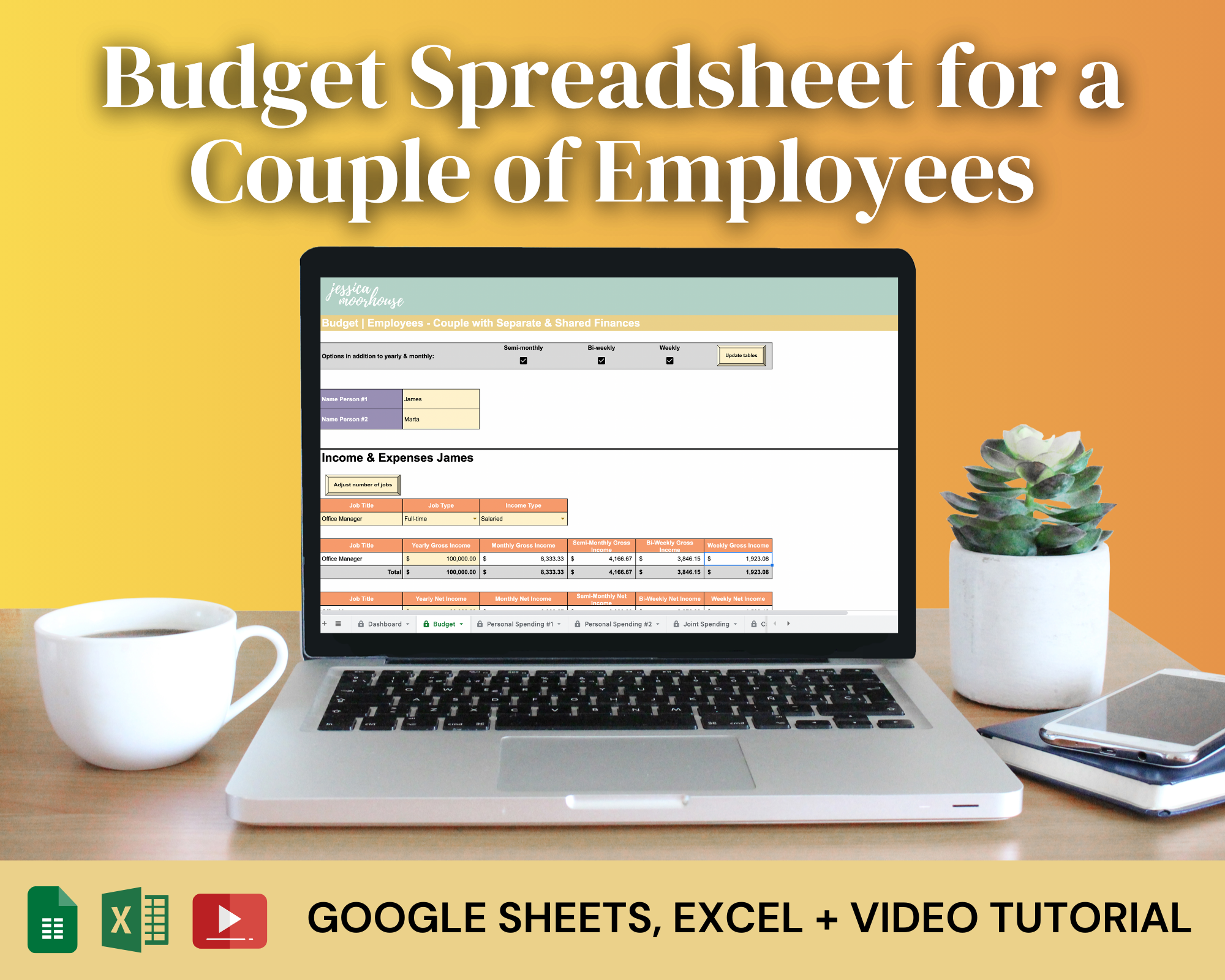 Budget Spreadsheet | Employees - Couple with Separate & Shared Finances