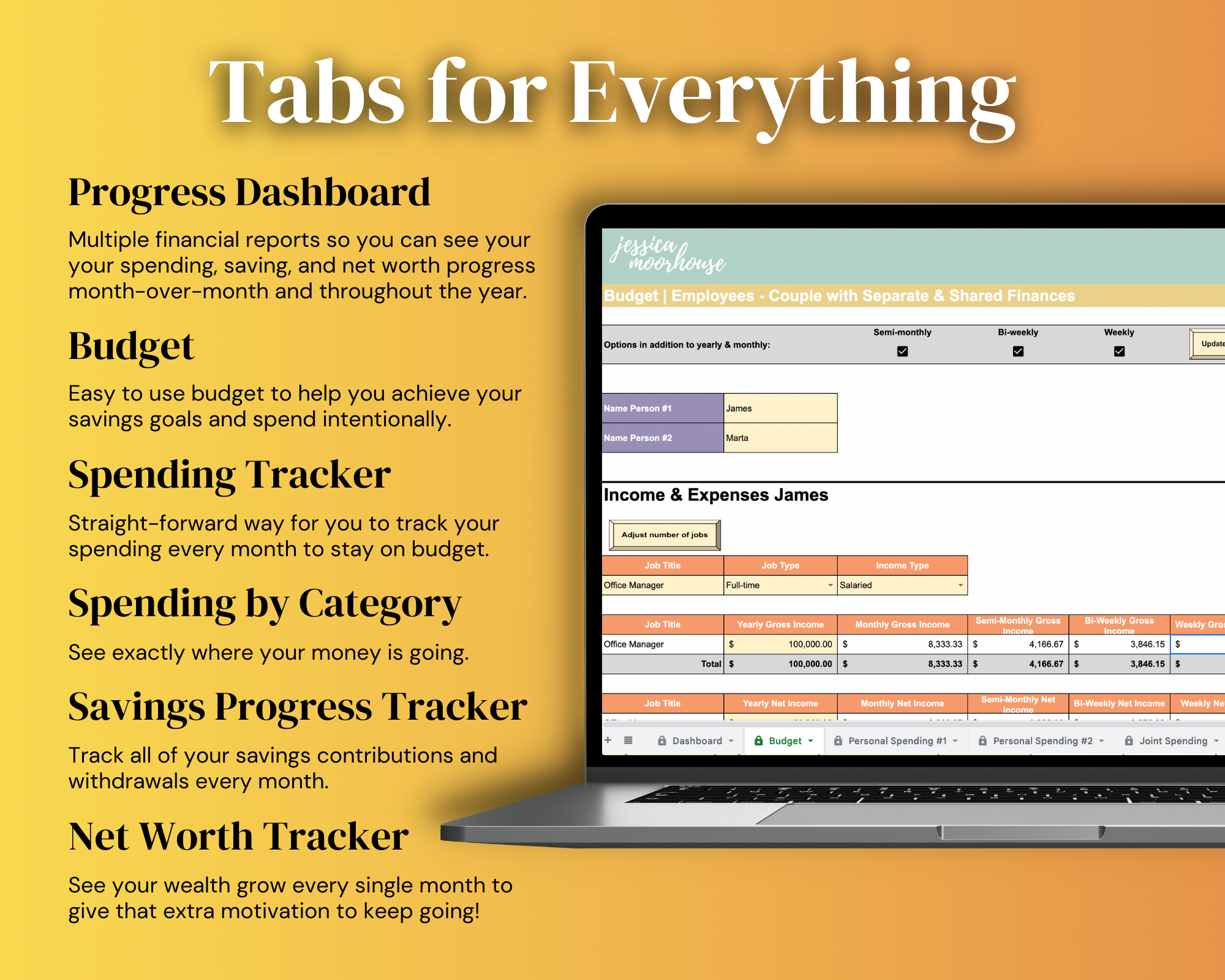 Budget Spreadsheet | Employees - Couple with Separate & Shared Finances