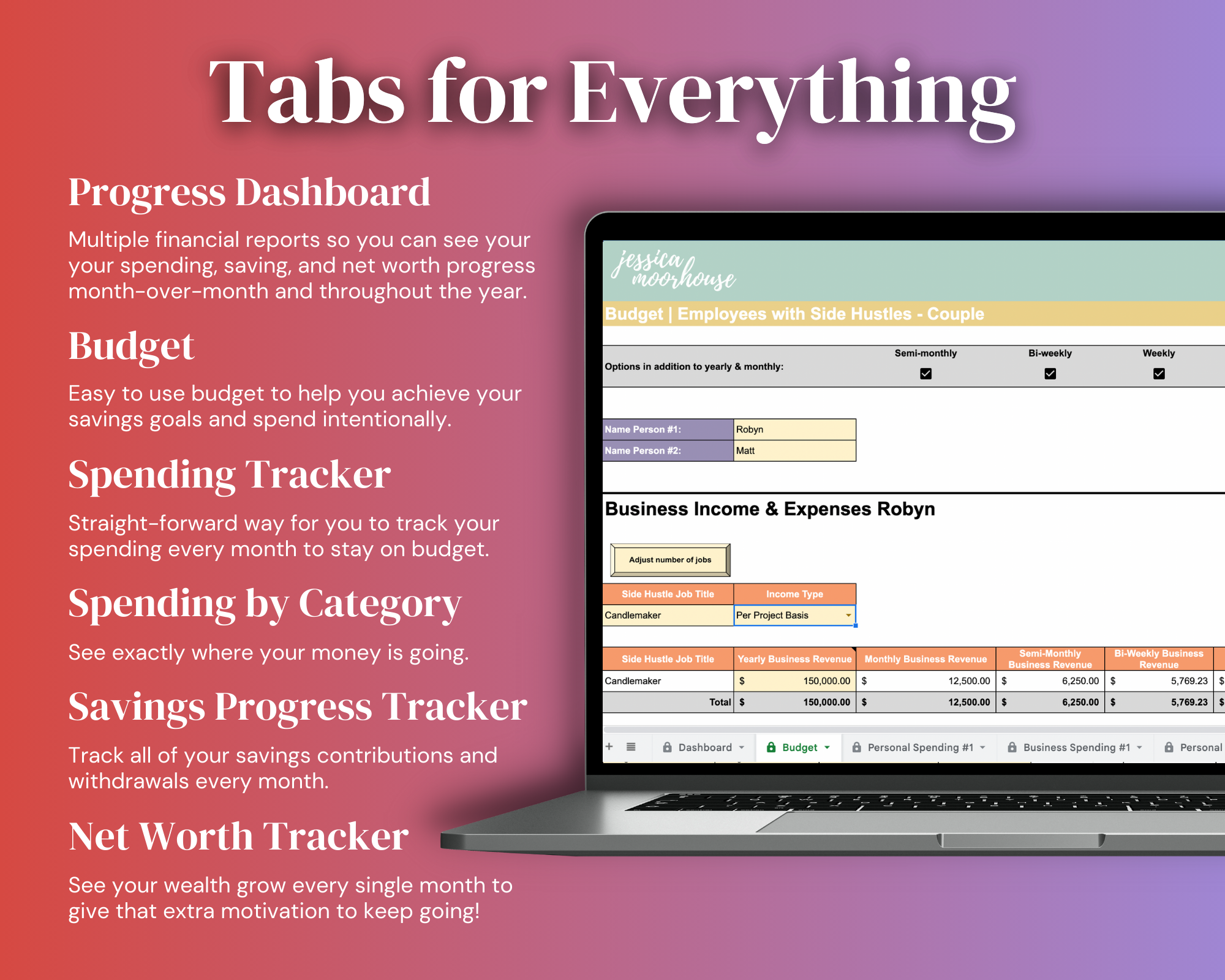 Budget Spreadsheet | Employees with Side Hustles - Couple